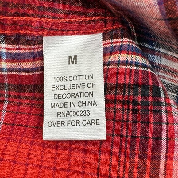 Authentic 44mm Plaid Western Pearl Snap Front Button Down Shirt Men's Size M - Picture 5 of 6